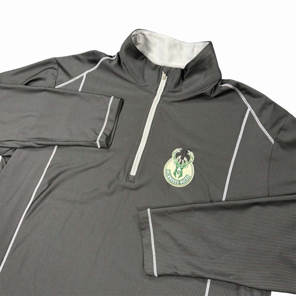 Antigua Milwaukee Bucks Quarter Zip Pullover 3XLT Black Striped Big & Tall